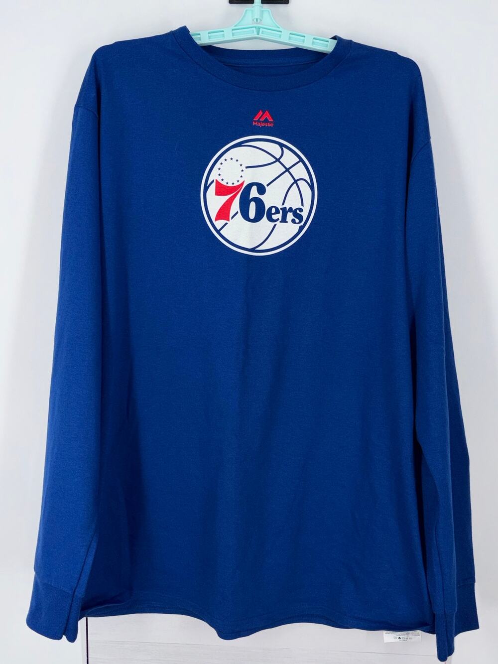 NBA Philadelphia 76ers Majestic Long Sleeve Shirt Mens X-Large Blue White Sixers